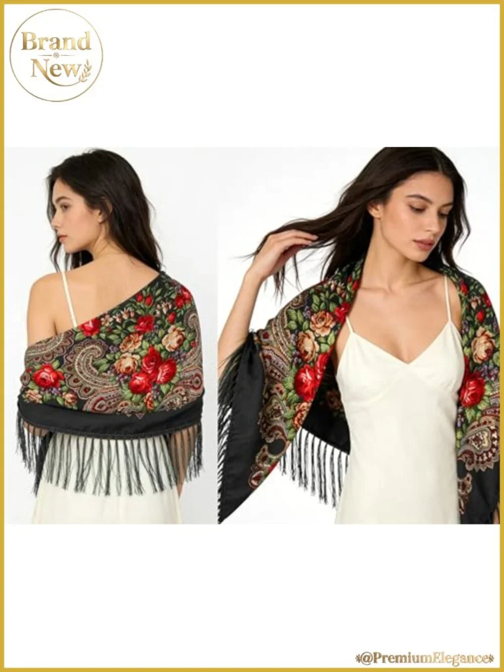 Cotton Polyester Floral Print Scarf Wrap Shawl with Tassels
